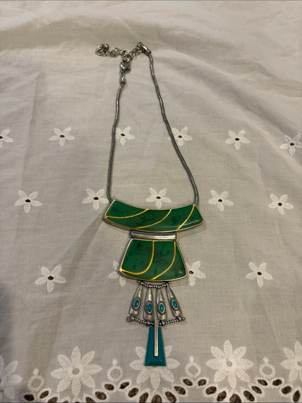 Chico's Green and Teal Enamel Statement Necklace